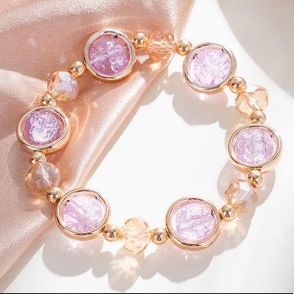 Gold & Purple Beaded Classy Fashion Bracelet - Picture 1 of 2